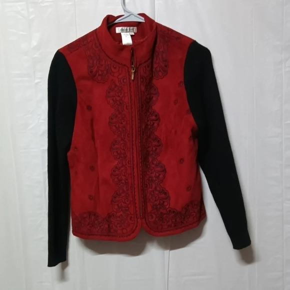 Coldwater Creek Faux Suede Jacket Red Black Petite 8 - Picture 1 of 12